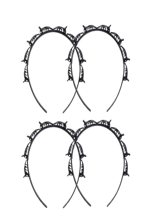 SelHeng 4Pcs Black Double Bangs Hairstyle Hairpin Headband With 8 Small Clips - Women Double Layer Twist Plait Headband Hair Tools,Twist Clip Headbands with Toothed Hairs Bands Braid Tool Hair Accessories - Image 1